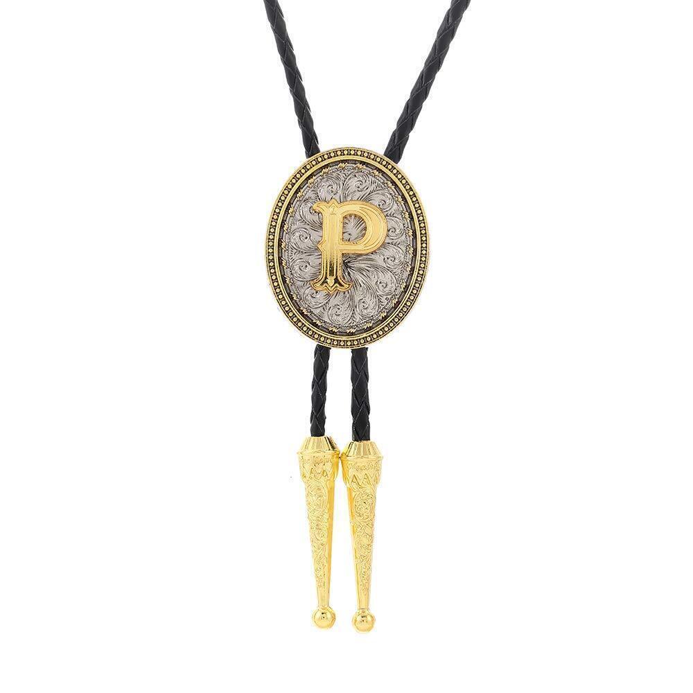 4292 Initial Bolo Tie Leather Cowboy Necktie Letter P Name Bola Accessories